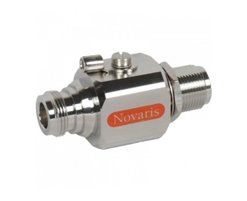 Novaris gas discharge surge protectors are capable of passing RF signals to 6GHz (limited by connector type). N-type female / female protectors are suitable for bulkhead mounting. Product Codes: CN-MF-90-6, CN-FF-90-6, CN-MF-230-6, CN-FF-230-