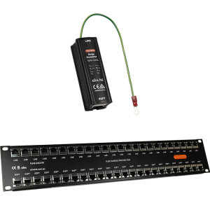 RJ45-124-CAT6 RJ45 – Cat6 and PoE Surge Protection Novaris network protection products are specifically designed for the protection of twisted pair Ethernet systems with a combination of rugged and fine grain protection elements. The RJ45-CAT6 and RJ45-PoE protection products employ a 10kA Gas Discharge Tube per signal pair to dissipate the energy associated with large common mode surges.The silicon based secondary protection element used on each signal pair provides exceptional protection for your equipment whilst allowing network speeds up to Gigabit/1000BaseT. Product Codes: RJ45-1Cat6, RJ45-1PoE, RJ45-1Cat6-EC90, RJ45-1PoE-EC90, RJ45-8Cat6, RJ45-8PoE, RJ45-16Cat6, RJ45-16PoE, RJ45-24Cat6, RJ45-24PoE